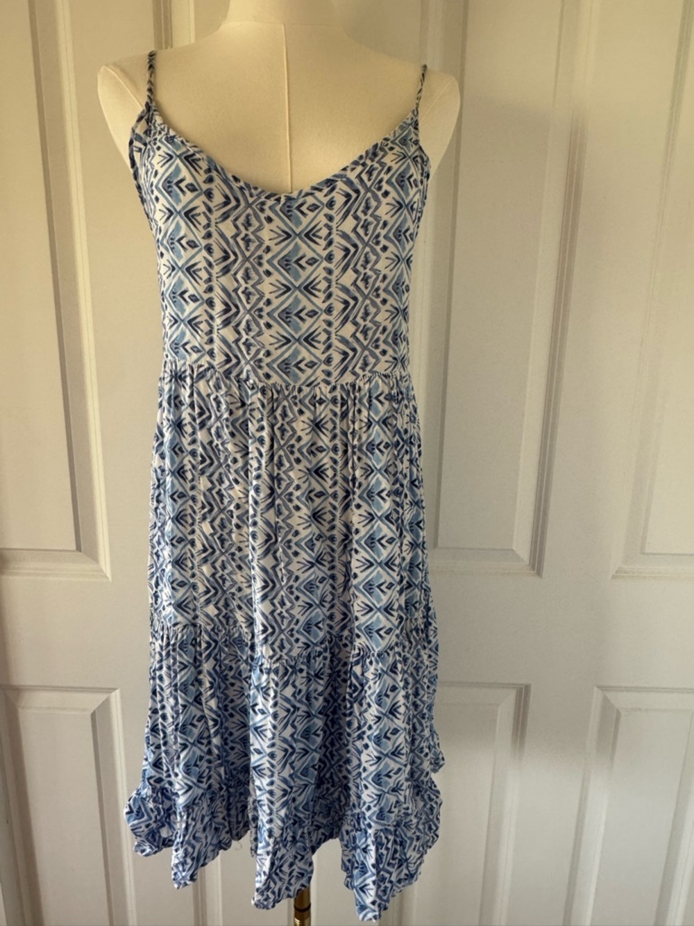 Tiare Hawaii Blue and White Printed Spaghetti-Strap Sundress - One Size